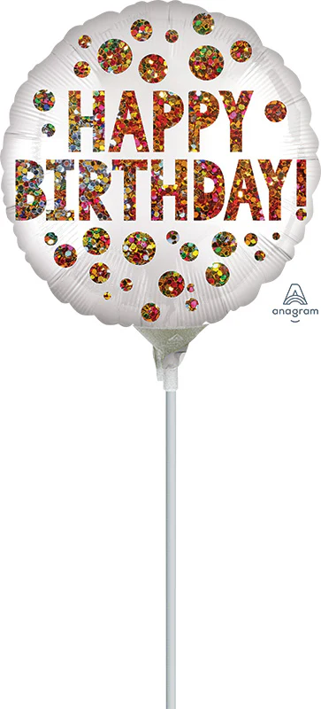 4" Airfill Only (Sticks Sold Separately) Satin Infused Birthday Sequins Foil Balloon