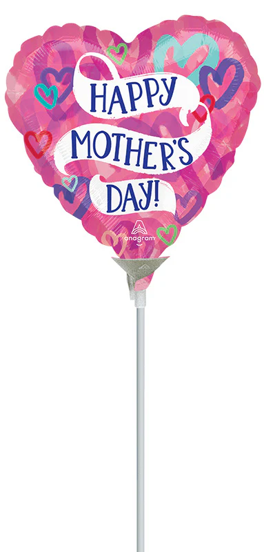 4" Airfill Only (Sticks Sold Separately) Mother's Day Layered Hearts Foil Balloon