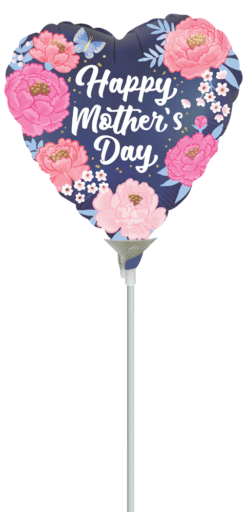 4" Airfill Only (Sticks Sold Separately) Satin Happy Mother's Day Peony Garden Foil Balloon