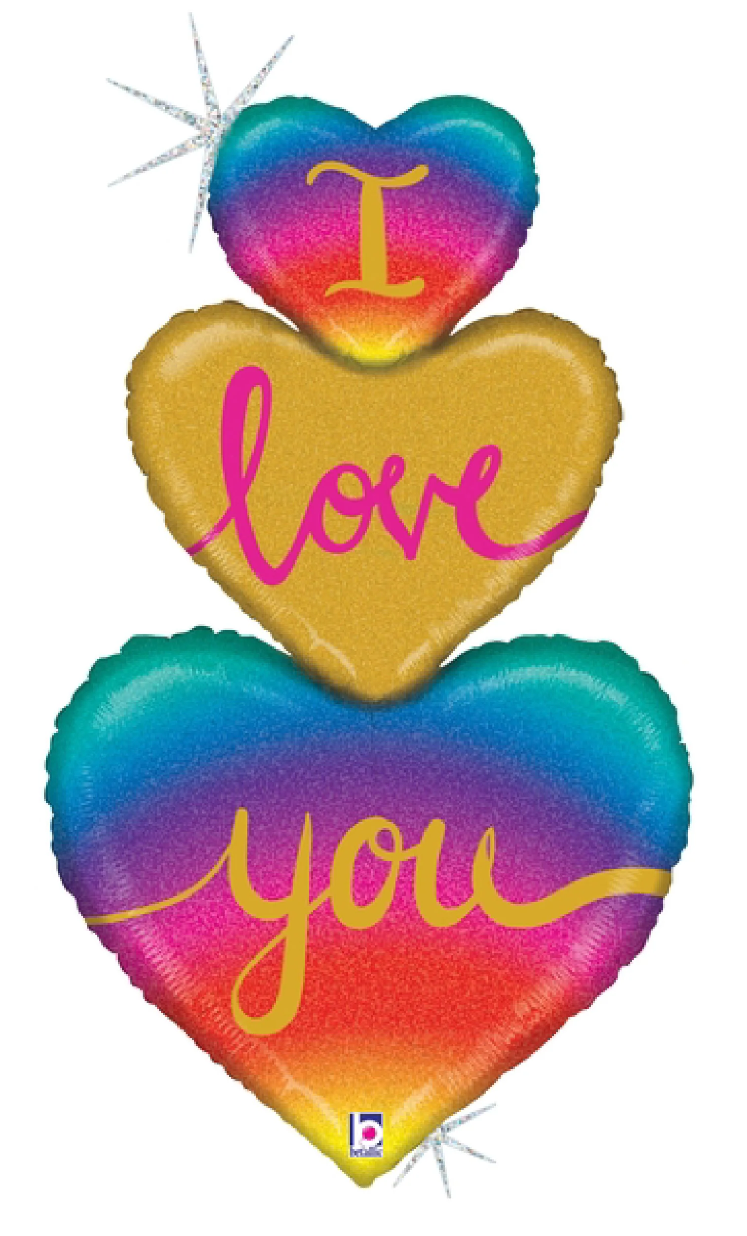 40" Foil Balloon Holographic Rainbow Heart Love Trio