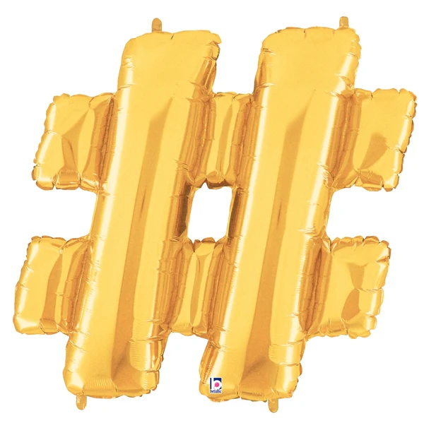 40" (34" Inflated) Foil Shape Balloon Gold Hashtag Megaloons
