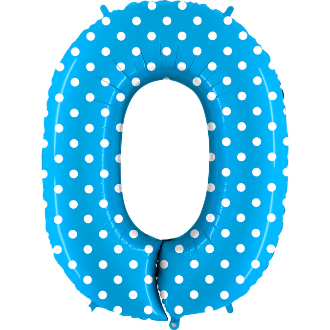 40" (34" Inflated) Foil Shape Balloon Number 0 Baby Blue Dots