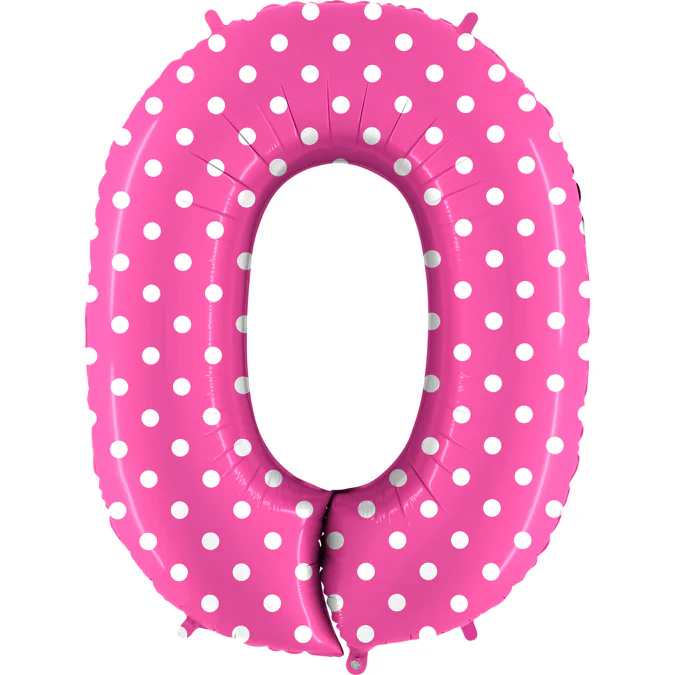 40" (34" Inflated) Foil Shape Balloon Number 0 Baby Pink Dots