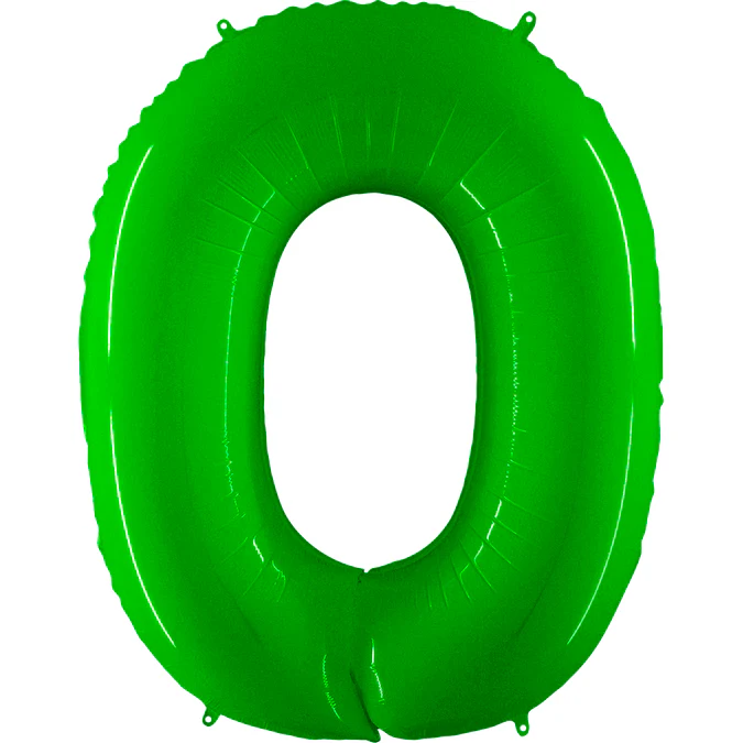 40" (34" Inflated) Foil Shape Balloon Number 0 Fluorescence Lime