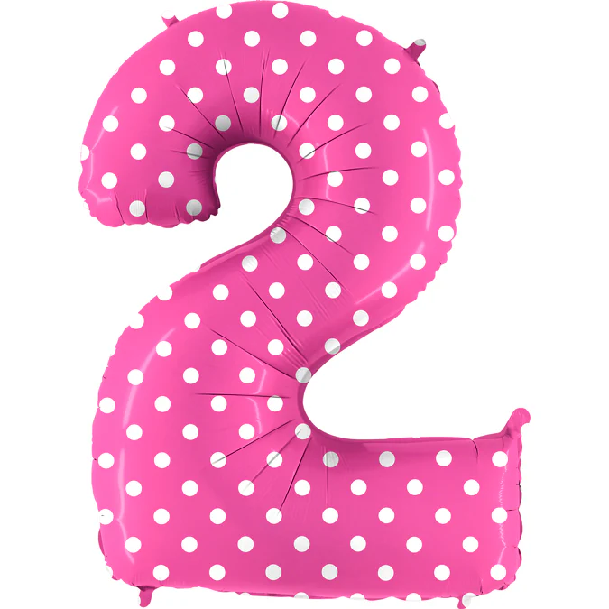 40" (34" Inflated) Foil Shape Balloon Number 2 Baby Pink Dots