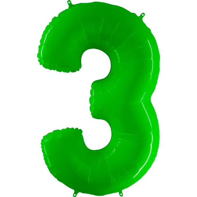 40" (34" Inflated) Foil Shape Balloon Number 3 Fluorescence Lime
