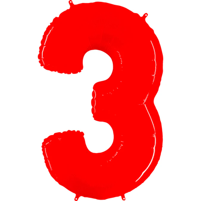 40" (34" Inflated) Foil Shape Balloon Number 3 Fluorescence Red