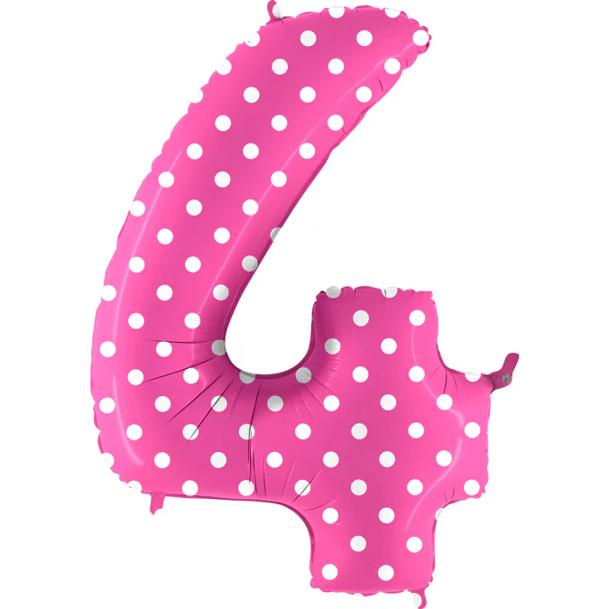 40" (34" Inflated) Foil Shape Balloon Number 4 Baby Pink Dots