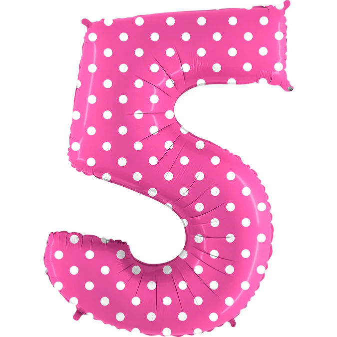 40" (34" Inflated) Foil Shape Balloon Number 5 Baby Pink Dots