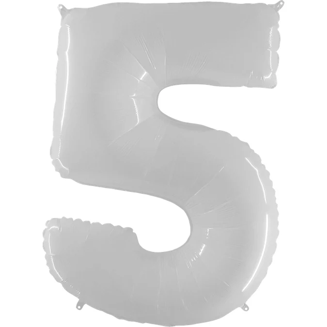 40" (34" Inflated) Foil Shape Balloon Number 5 Bright White
