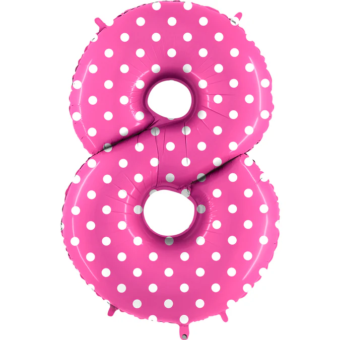 40" (34" Inflated) Foil Shape Balloon Number 8 Baby Pink Dots