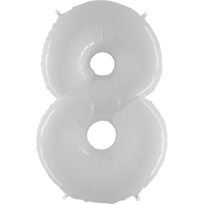 40" (34" Inflated) Foil Shape Balloon Number 8 Bright White