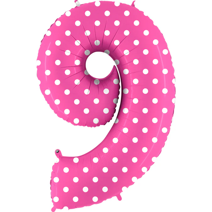 40" (34" Inflated) Foil Shape Balloon Number 9 Baby Pink Dots