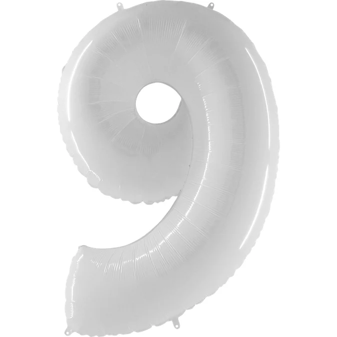 40" (34" Inflated) Foil Shape Balloon Number 9 Bright White