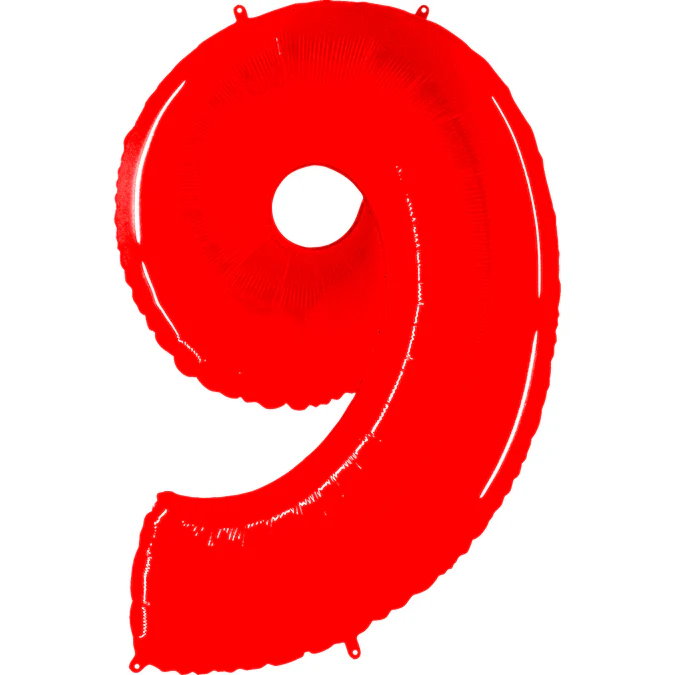 40" (34" Inflated) Foil Shape Balloon Number 9 Fluorescence Red