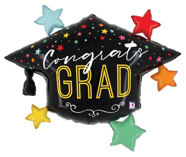 40" Foil Shape Colorful Stars Grad Hat Foil Balloon