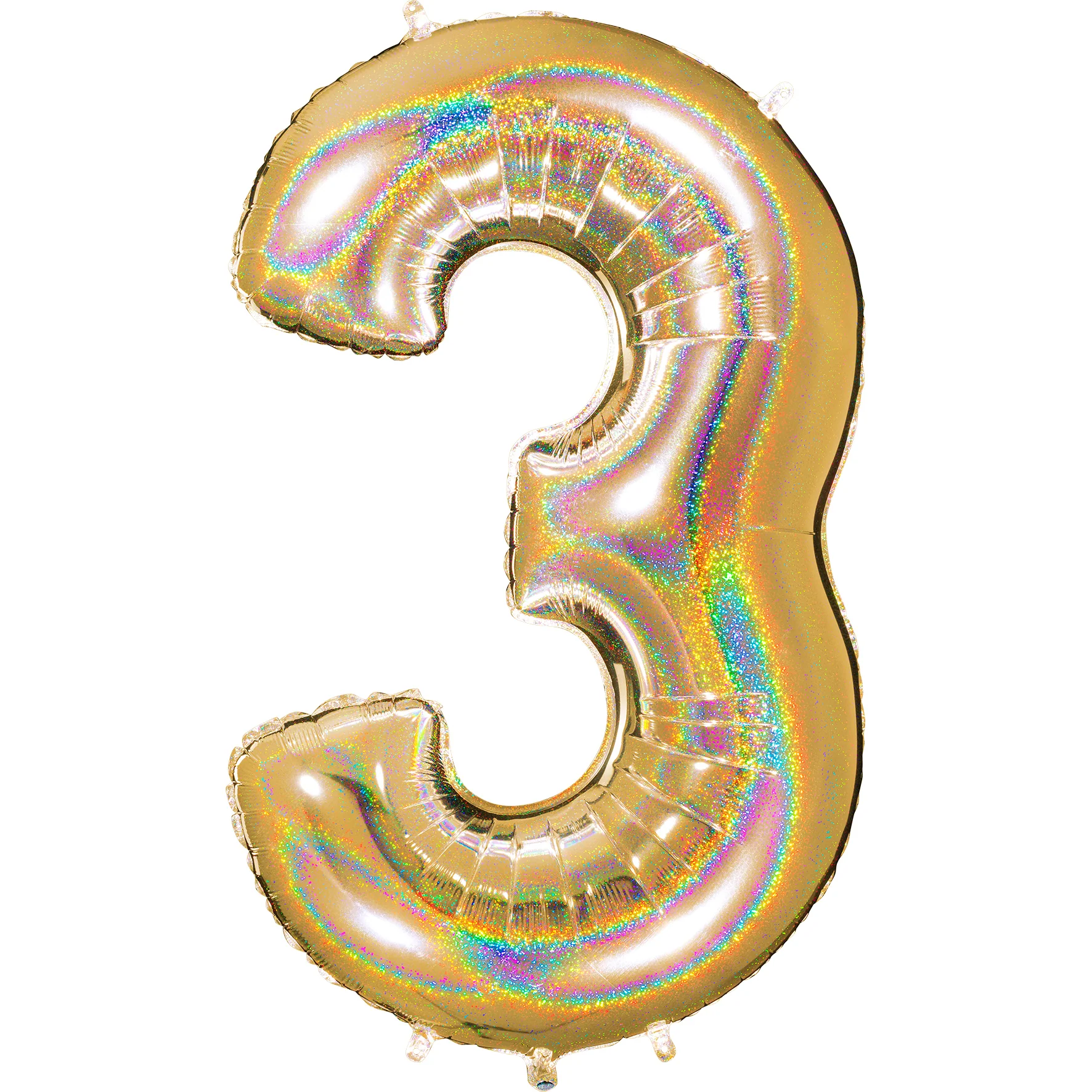 40" (34" Inflated) Number "3" Gold Glitter Holographic Balloons