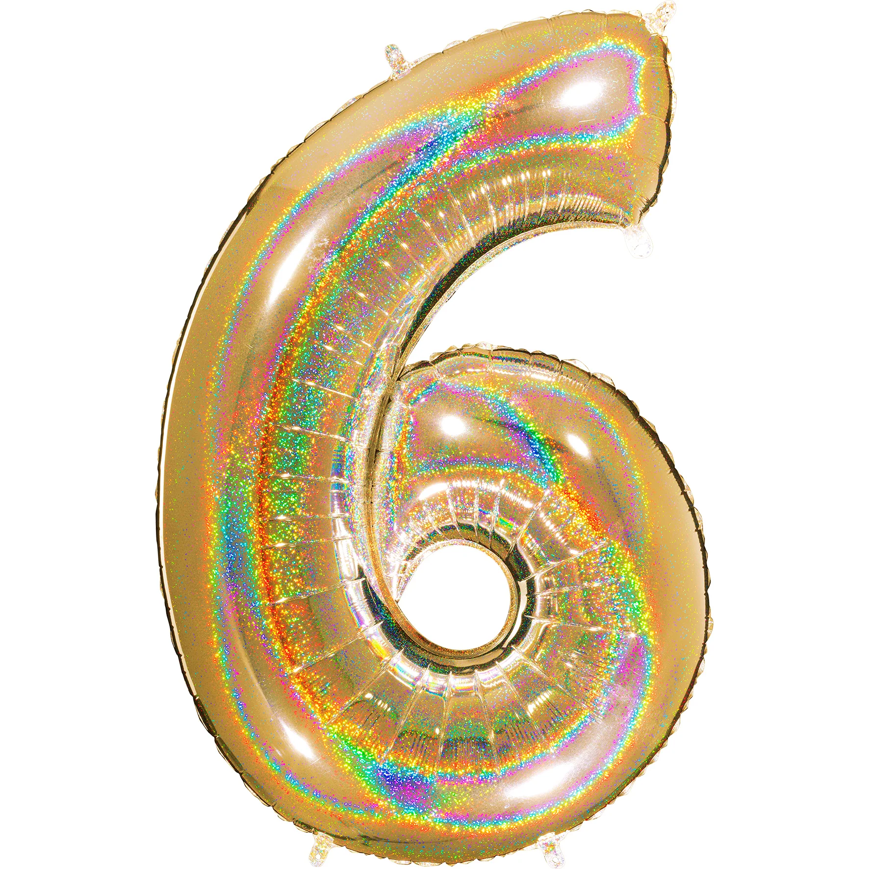 40" (34" Inflated) Number "6" Gold Glitter Holographic Balloons