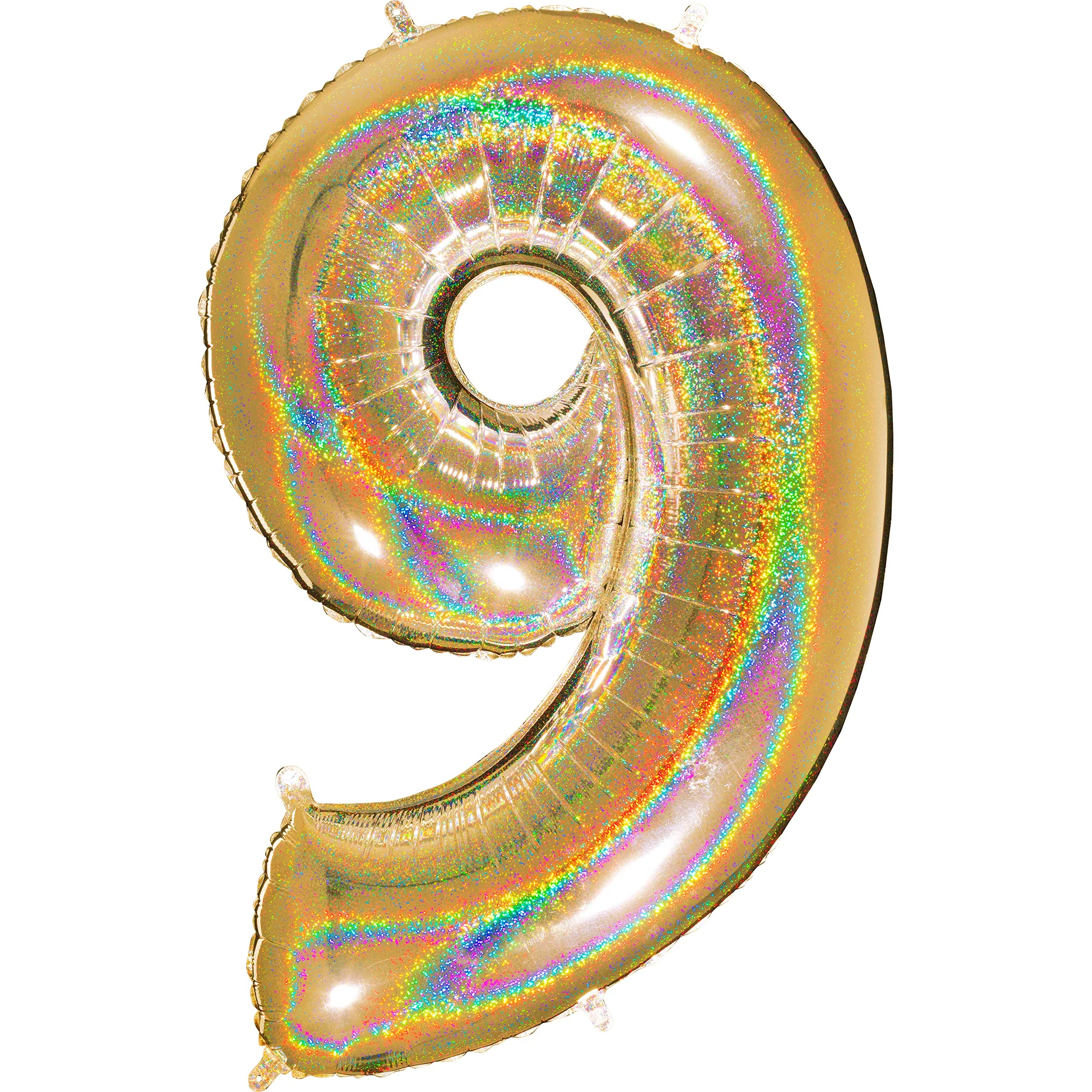 40" (34" Inflated) Number "9" Gold Glitter Holographic Balloons