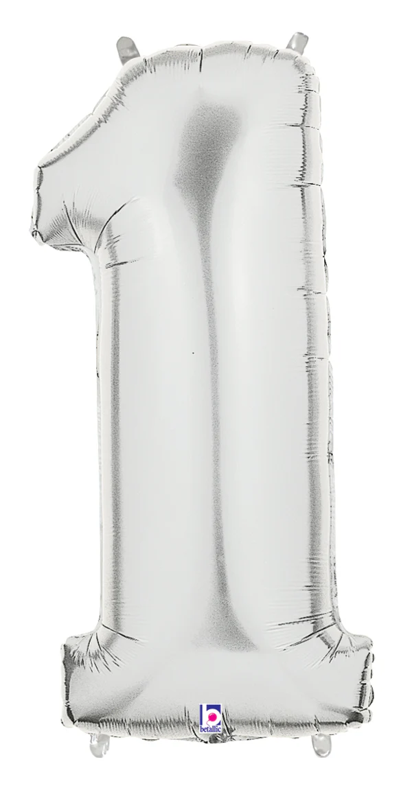 40" (34" Inflated) Megaloon Large Number Balloon 1 Silver