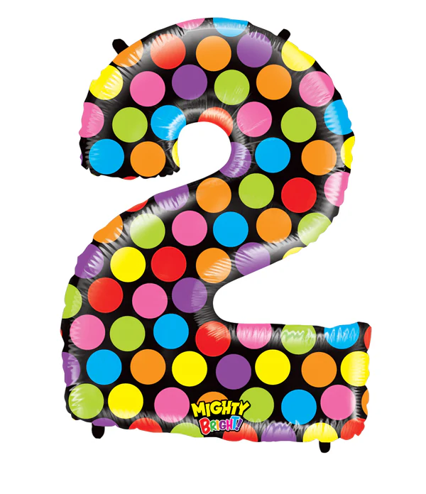 40" (34" Inflated) Mighty Bright Shape Polybagged Number 2 Balloon