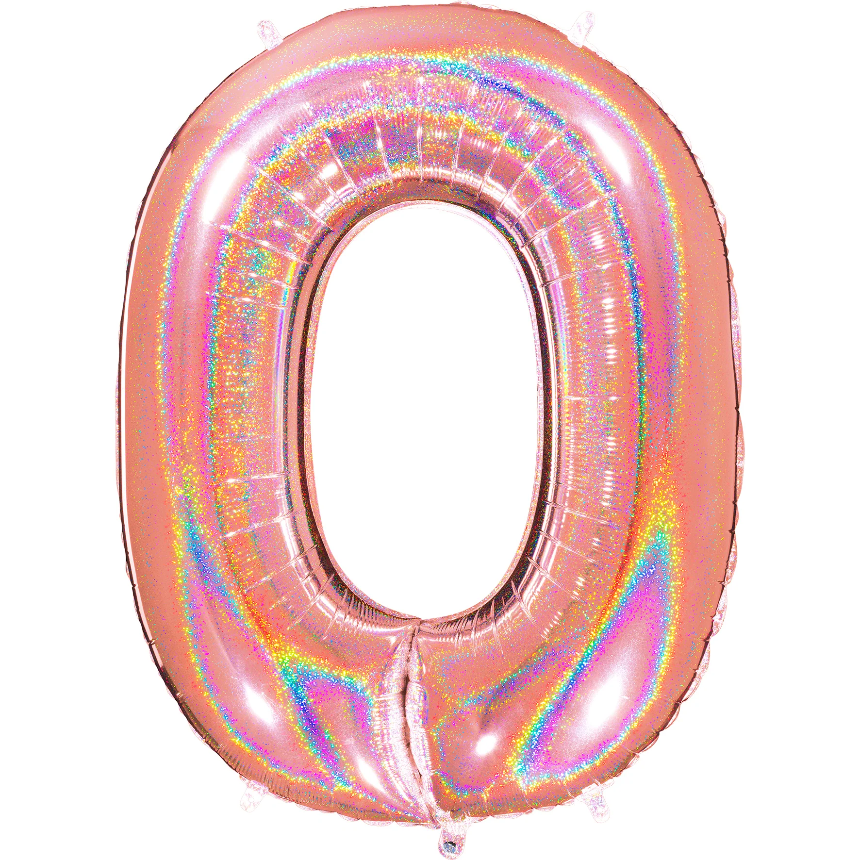 40" (34" Inflated) Number "0" Rose Gold Glitter Holographic Balloons