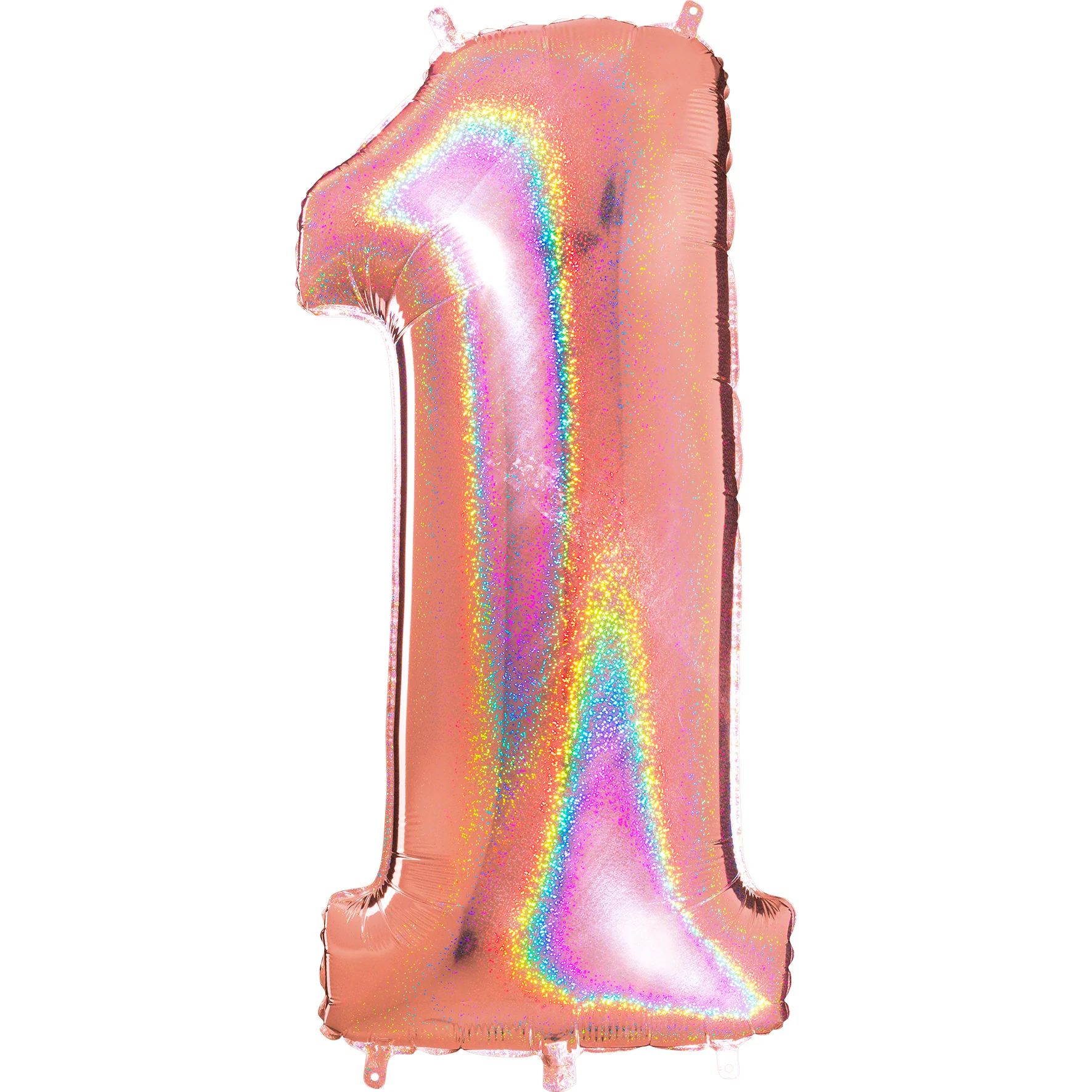 40" (34" Inflated) Number "1" Rose Gold Glitter Holographic Balloons