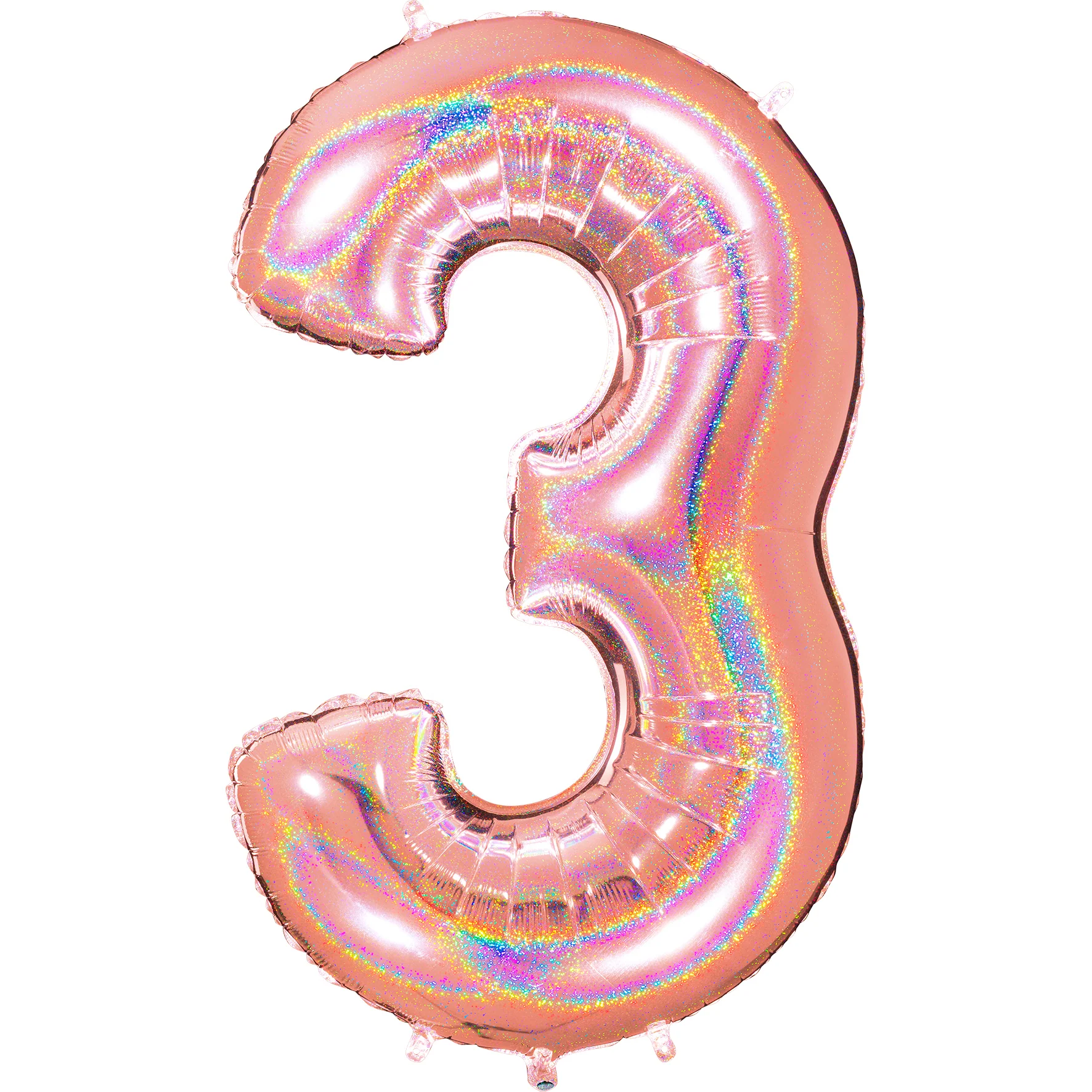 40" (34" Inflated) Number "3" Rose Gold Glitter Holographic Balloons