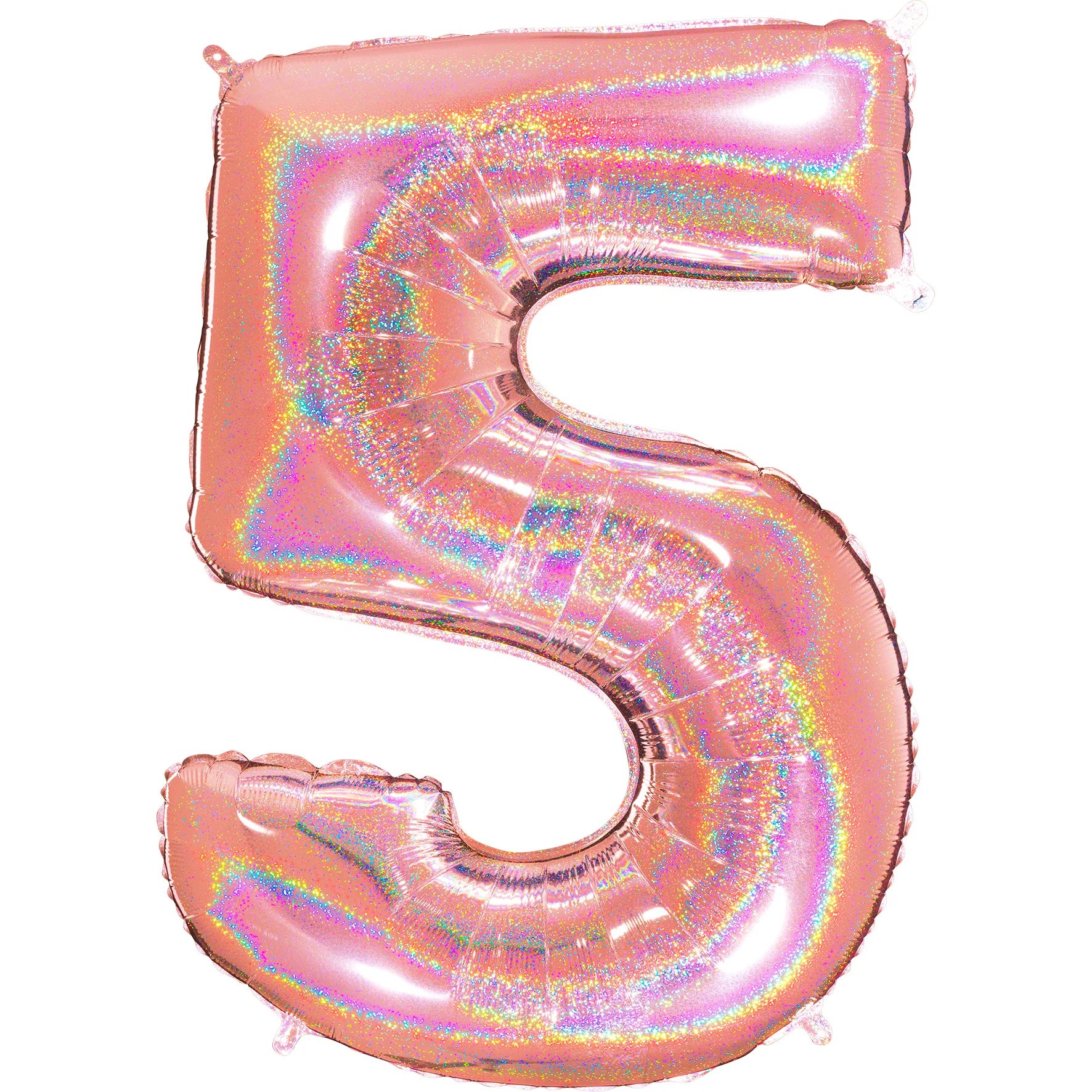 40" (34" Inflated) Number "5" Rose Gold Glitter Holographic Balloons