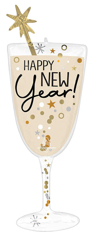 40" SuperShape Bubbly New Year Glass Foil Balloon