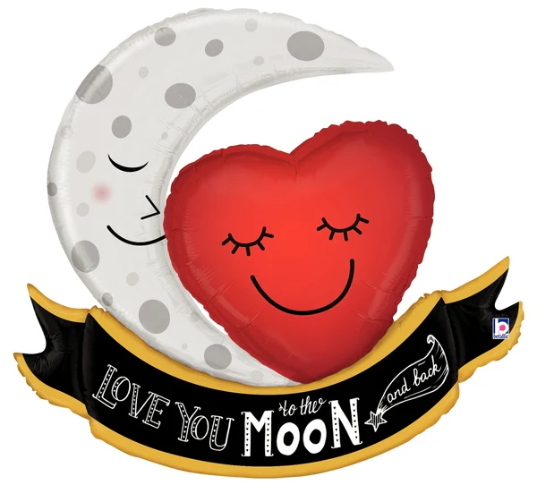 42" Foil Shape Vintage Moon & Back Love Foil Balloon