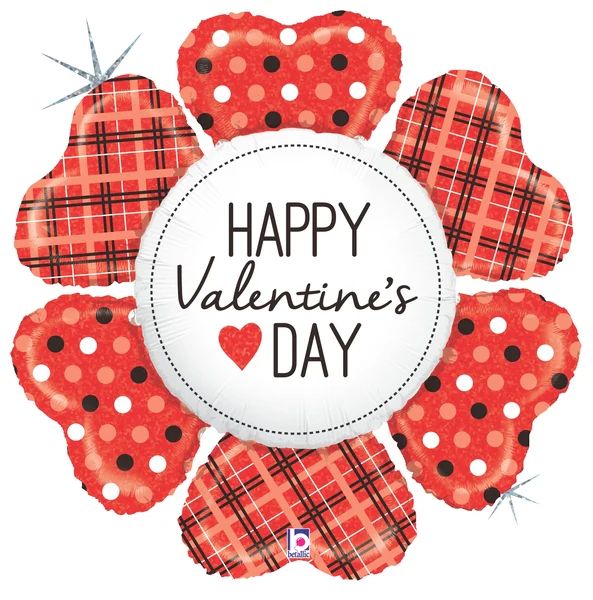 43" Holographic Shape Valentine Heart Flower Plaid Balloon