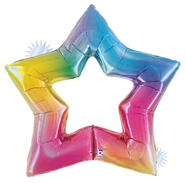 48" Shape Holographic Linking Star Opal Rainbow Foil Balloon