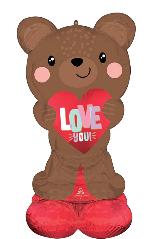 49" Airloonz Consumer Inflatable Satin Brown Love Bear Foil Balloon