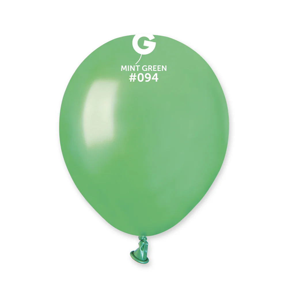 5" Gemar Latex Balloons (Bag of 100) Metallic Mint Green