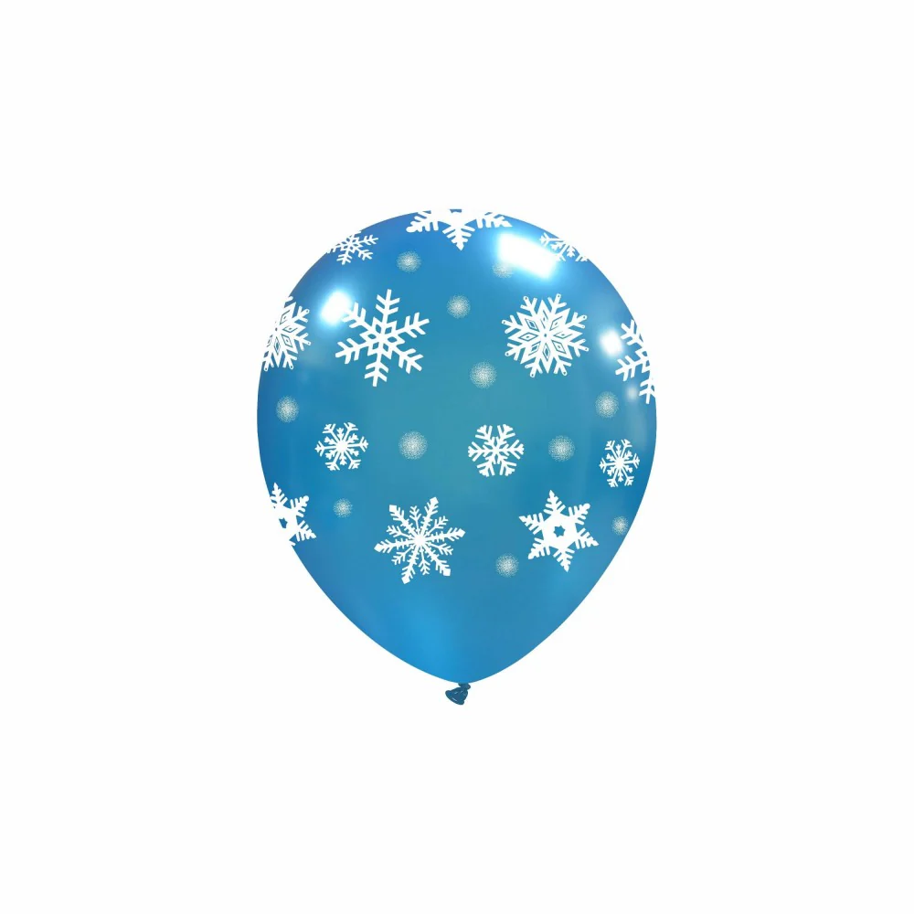 5" Icy Snowflakes Light Blue All Around (100 Per Bag) Cattex Brand Printed Latex Balloons