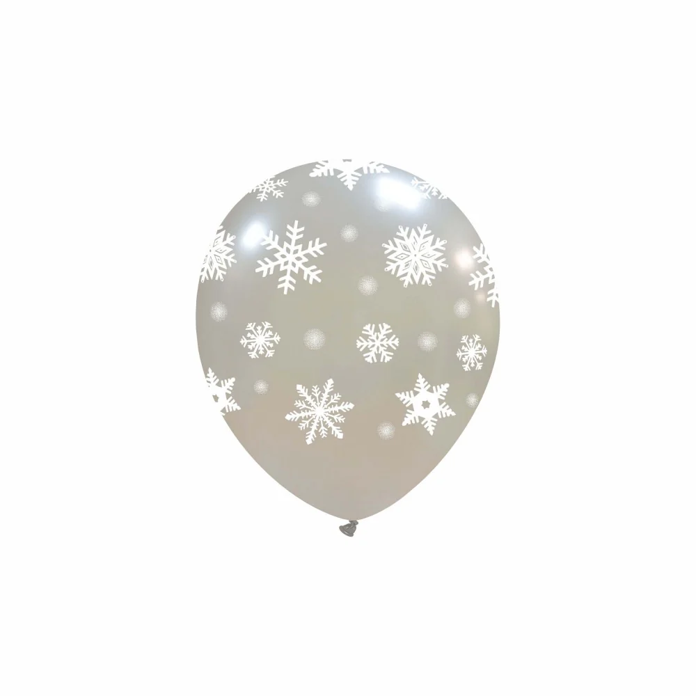 5" Icy Snowflakes Silver All Around (100 Per Bag) Cattex Brand Printed Latex Balloons