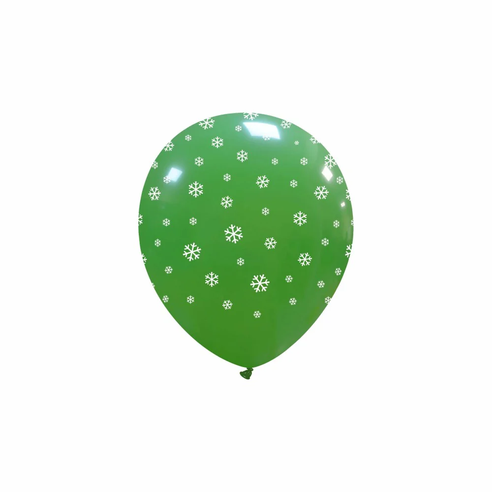 5" Snow Flakes Green All Around (100 Per Bag) Cattex Brand Printed Latex Balloons