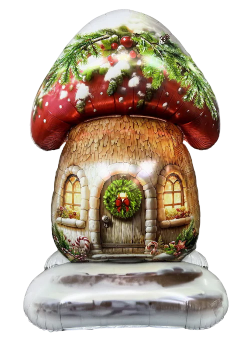 58" Standing Airfill Only Christmas Mushroom House Foil Balloon
