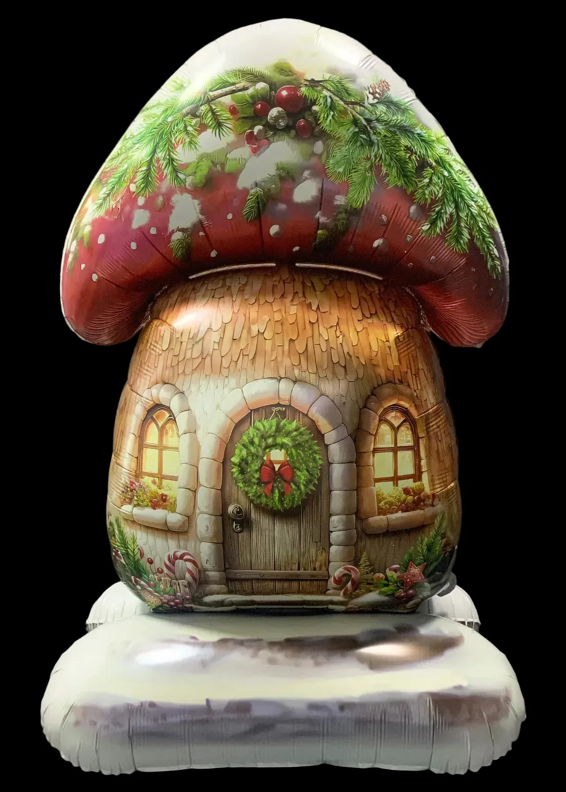 58" Standing Airfill Only Christmas Mushroom House Foil Balloon - Image 2