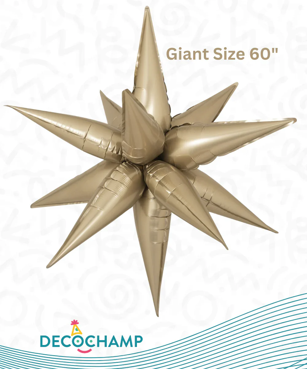 60" Airfill Decor Only Giant Decochamp Brand Starburst Champagne Foil (12 Piece Kit) Balloon