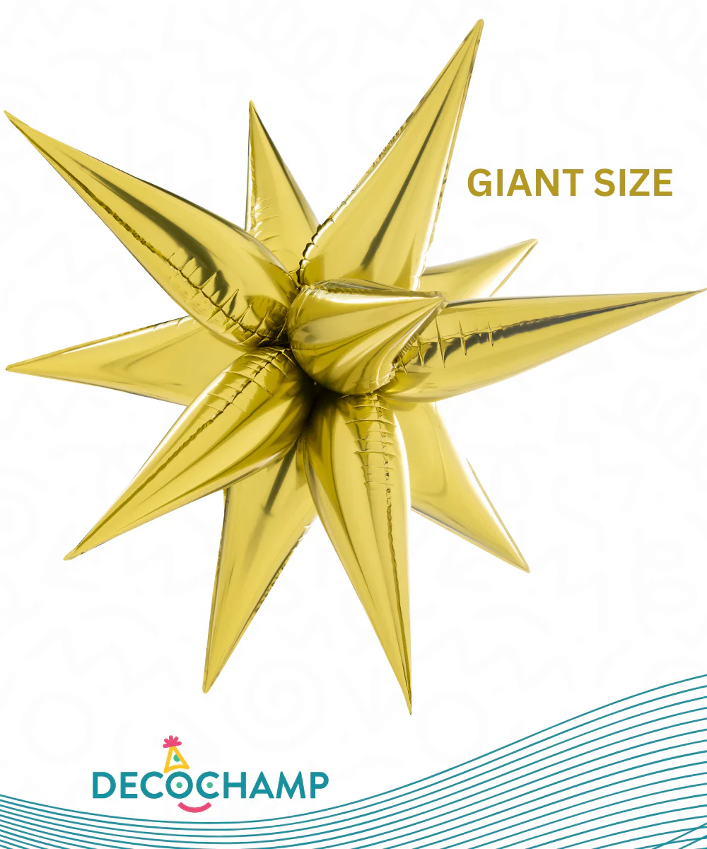 60" Airfill Decor Only Giant Decochamp Brand Starburst Gold Foil (12 Piece Kit) Balloon