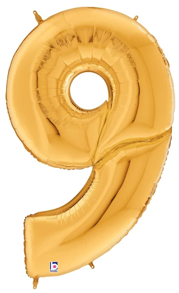 64" Foil Shaped Gigaloon Balloon Packaged Number 9 Gold