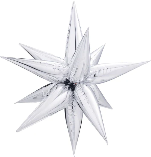 40" Airfill Decor Only Decochamp Brand Starburst Silver Foil (12 Piece Kit) Balloon
