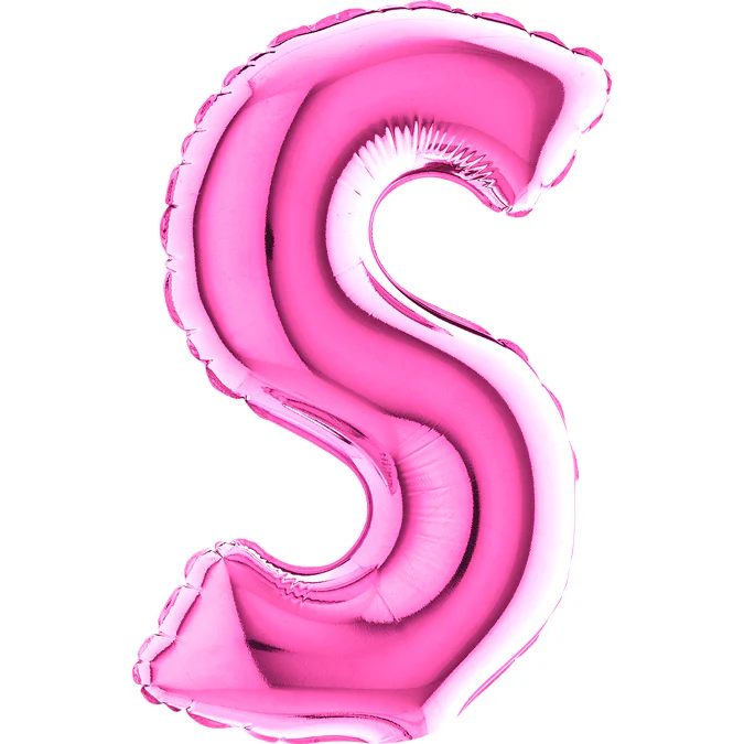 7" Airfill Only (Sticks Sold Separately) (requires heat sealing) Letter S Fuschia Foil Balloon
