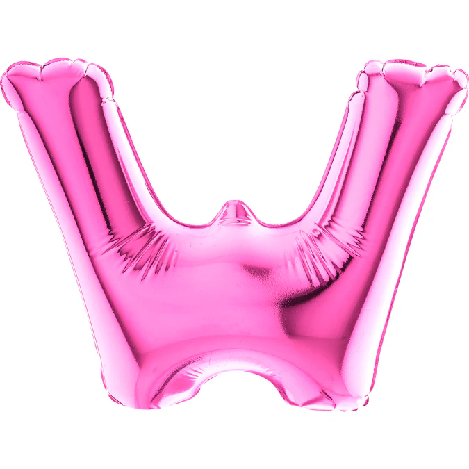 7" Airfill Only (Sticks Sold Separately) (requires heat sealing) Letter W Fuschia Foil Balloon