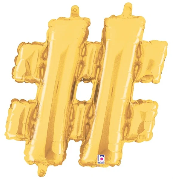 7" Airfill Only (Sticks Sold Separately) (requires heat sealing) Megaloon Jr. Letter Balloons Hashtag Gold