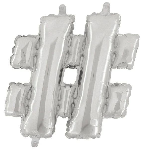 7" Airfill Only (Sticks Sold Separately) (requires heat sealing) Megaloon Jr. Letter Balloons Hashtag Silver