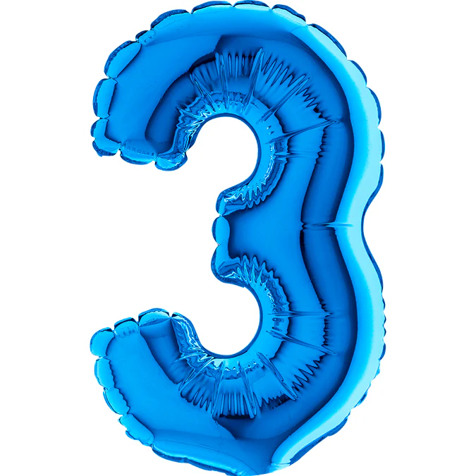 7" Airfill Only (Sticks Sold Separately) (requires heat sealing) Number Balloon 3 Blue