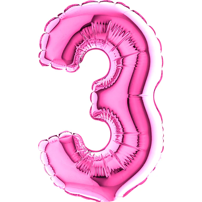 7" Airfill Only (Sticks Sold Separately) (requires heat sealing) Number Balloon 3 Fuschia